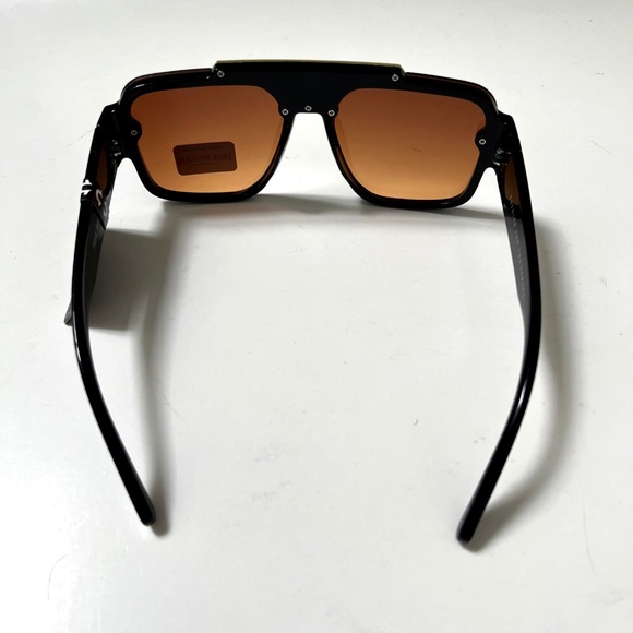 NWT Original TRUE RELIGION Square Sunglasses High Bridge Acetate Black BrownGold - Picture 3 of 6